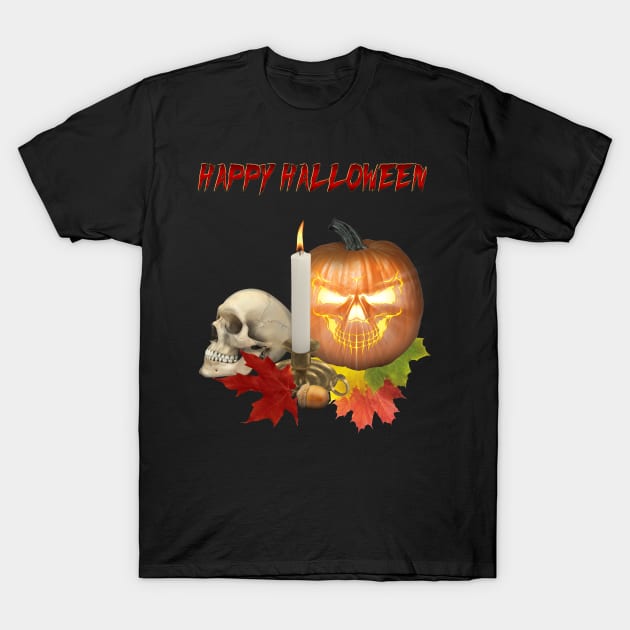 Happy Halloween Pumpkin Skull T-Shirt by Ratherkool